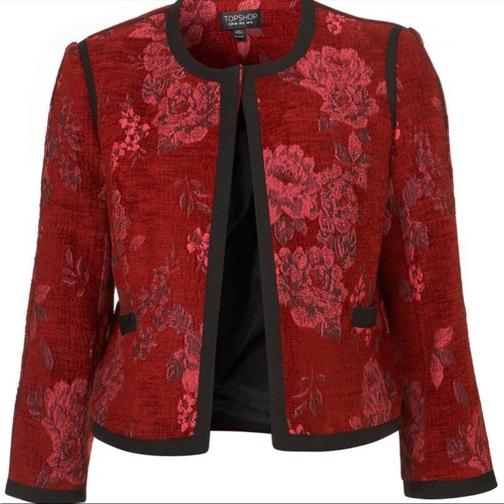 Topshop Red Floral Blazer